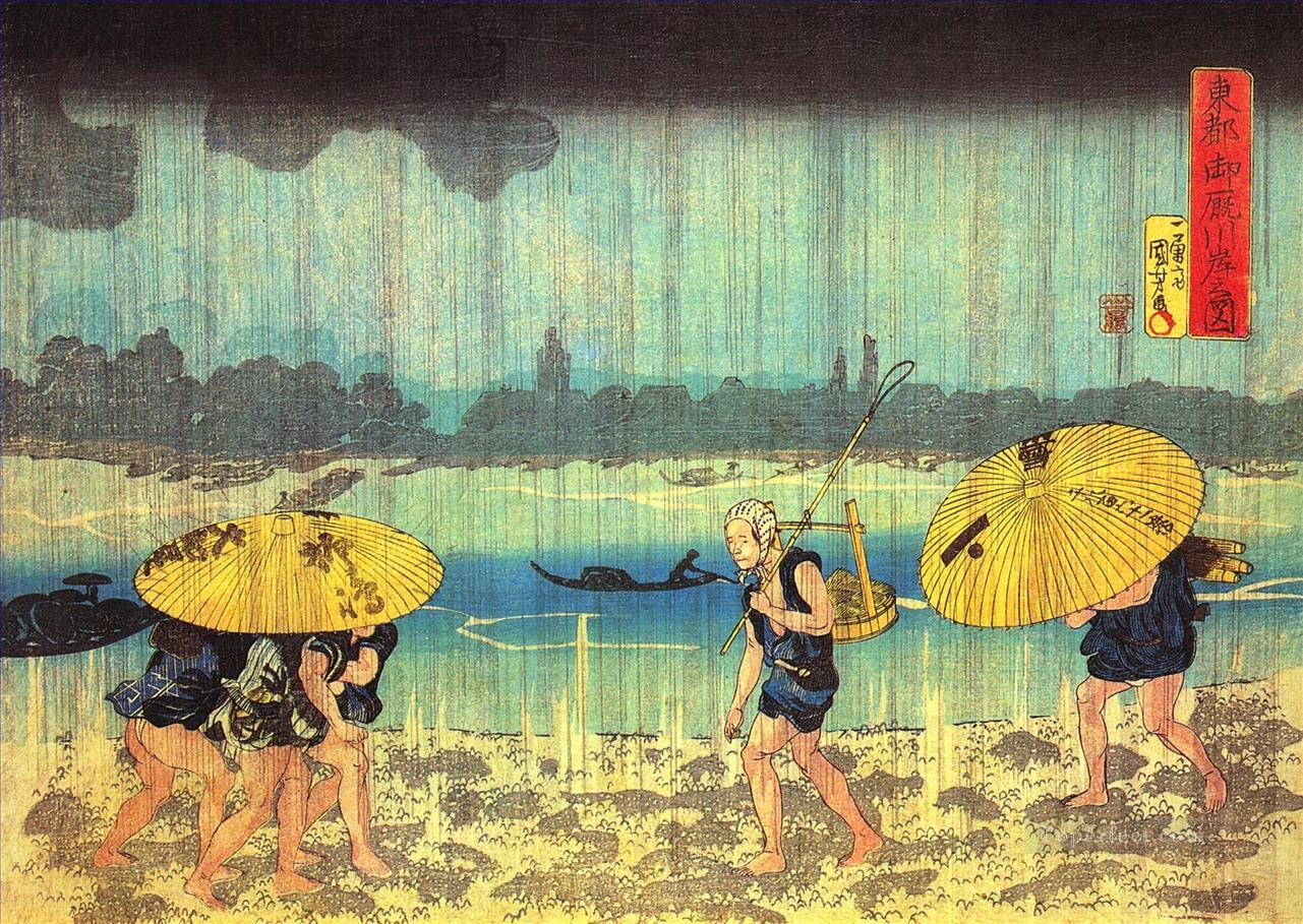 at the shore of the sumida river Utagawa Kuniyoshi Japanese Oil Paintings